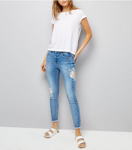 Blue Floral Embroidered Skinny Jeans | New Look
