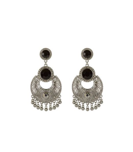 Silver Gem Stone Tassel Drop Earrings | New Look