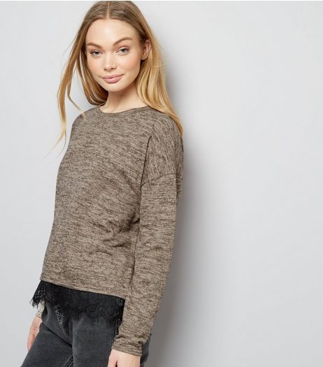 Pink Lace Hem Long Sleeve Top | New Look