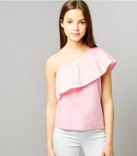 Teens Pink Asymmetric Frill Trim Top | New Look
