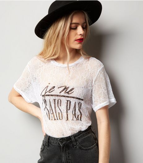 White Lace Je Ne Sais Pas Boyfriend T-Shirt | New Look