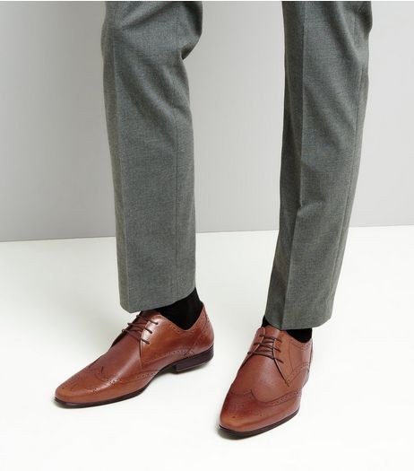 Brown Leather Textured Brogues | New Look