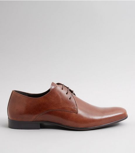 Brown Leather Pointed Derby Shoes | New Look