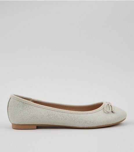 Silver Canvas Ballet Pumps | New Look