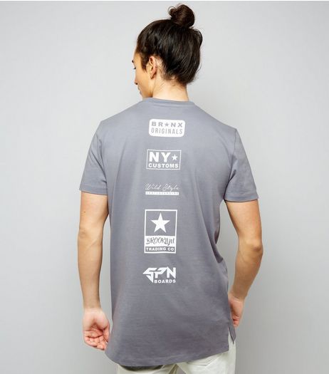 Blue NY Print Longline T-Shirt | New Look
