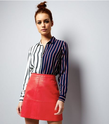 Petite Red Seam Trim Leather-Look Mini Skirt | New Look