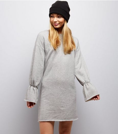 Innocence Grey Elasticated Sleeve Dress | New Look