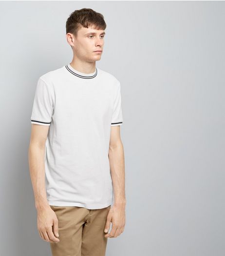 White Contrast Neck Trim T-Shirt | New Look