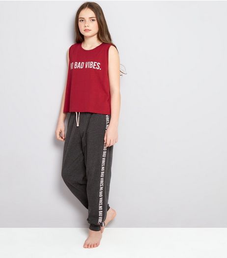 Teens Pink No Bad Vibes Slogan Pyjama Set | New Look