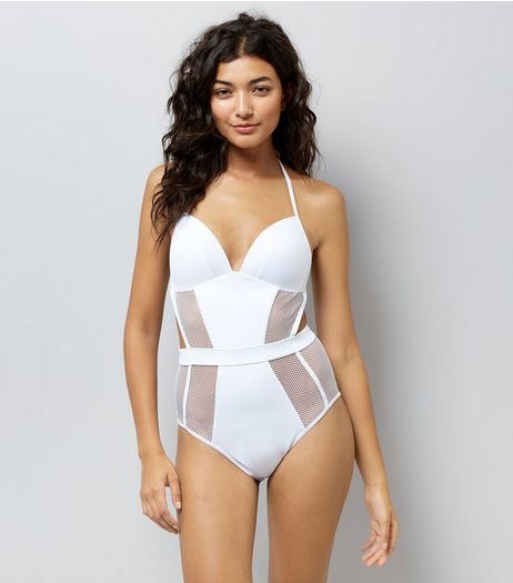 Tall White Mesh Swimsuit | New Look