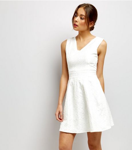 Mela White Floral Embossed V Neck Dress | New Look