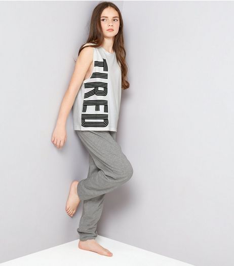 Teens White Tired Print Tank And Joggers Pyjama Set | New Look