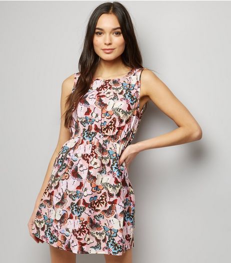 Mela Shell Pink Butterfly Print Sleeveless Dress | New Look