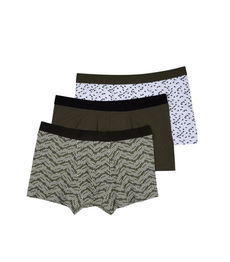 3 Pack Khaki Printed Trunks | New Look