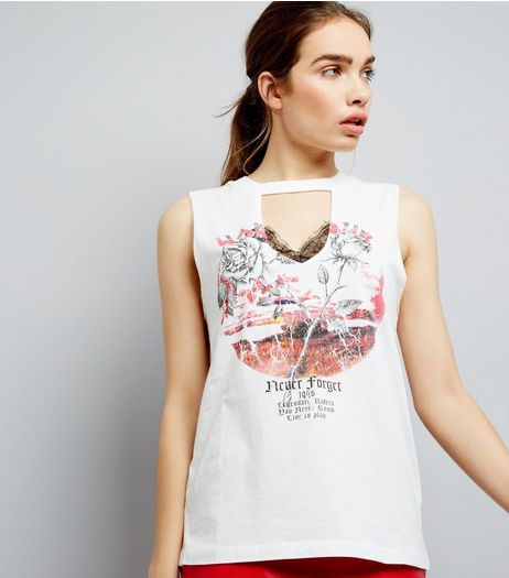 White Rose Print Choker Neck Tank Top | New Look