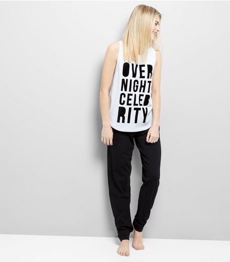 Grey Over Night Celebrity Slogan Pyjama Set | New Look