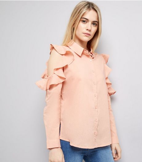 Influence Shell Pink Frill Trim Cold Shoulder Shirt | New Look