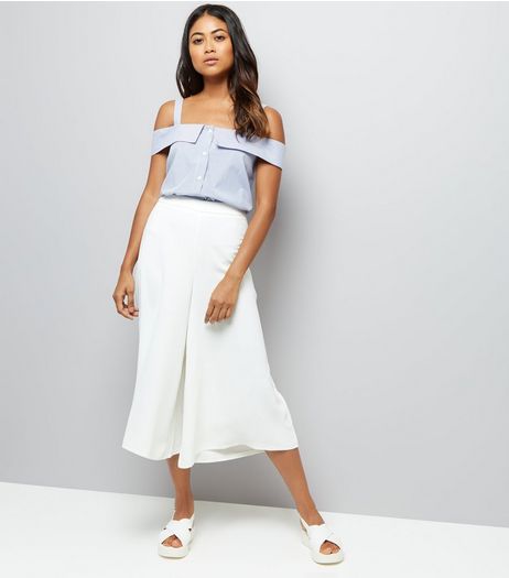 Petite White Wide Leg Cropped Trousers | New Look