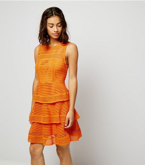 Petite Orange Premium Tiered Lace Dress | New Look