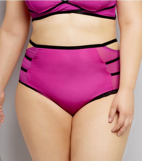 Curves Pink Strappy High Waist Briefs | New Look