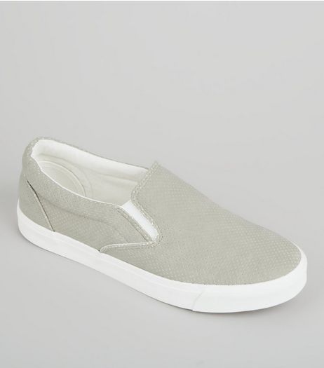 Grey Suedette Perforated Plimsolls | New Look