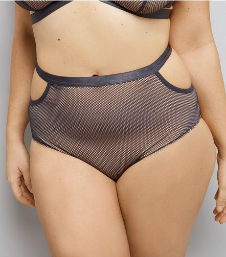 Curves Grey Strappy Mesh High Waist Briefs | New Look