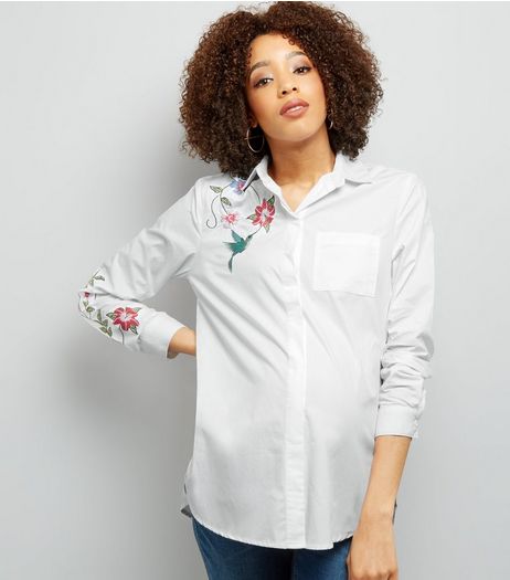Maternity White Bird Embroidered Shirt | New Look