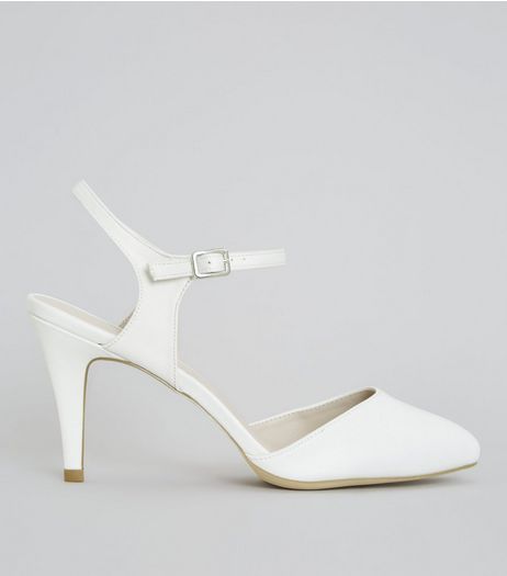 Wide Fit Ivory Satin Ankle Strap Court Shoes | New Look
