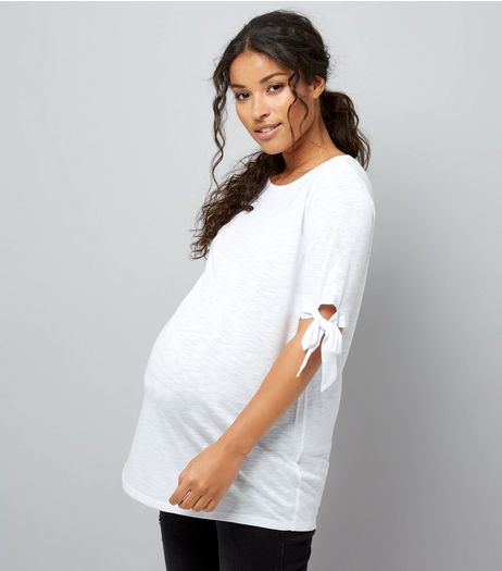 Maternity White Tie Sleeve T-Shirt | New Look