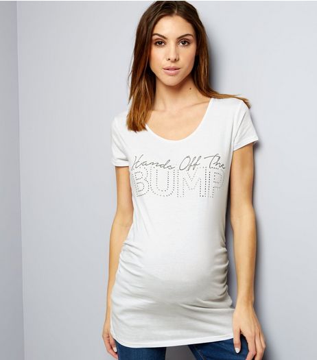 Maternity White Hands Off The Bump T-Shirt | New Look