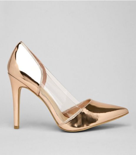 Wide Fit Rose Gold Clear Side Court Shoes | New Look