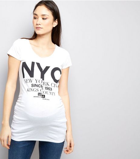 Maternity White NYC Spliced T-Shirt | New Look
