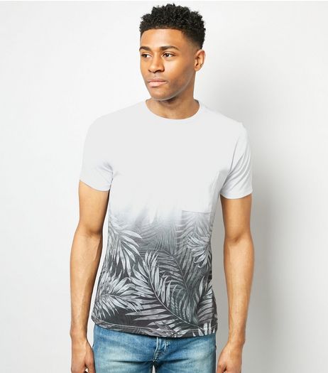 White Ombre Palm Leaf Print T-Shirt | New Look