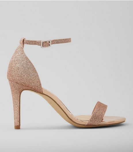 Wide Fit Rose Gold Glitter Heeled Sandals | New Look