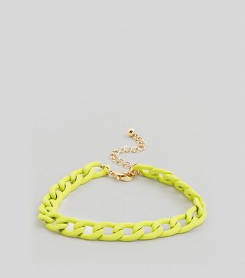 Neon Yellow Chunky Chain Anklet | New Look
