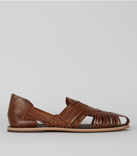 Brown Leather Woven Huarache Sandals | New Look