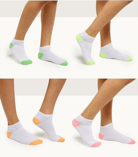 4 Pack White Neon Trim Trainer Socks | New Look