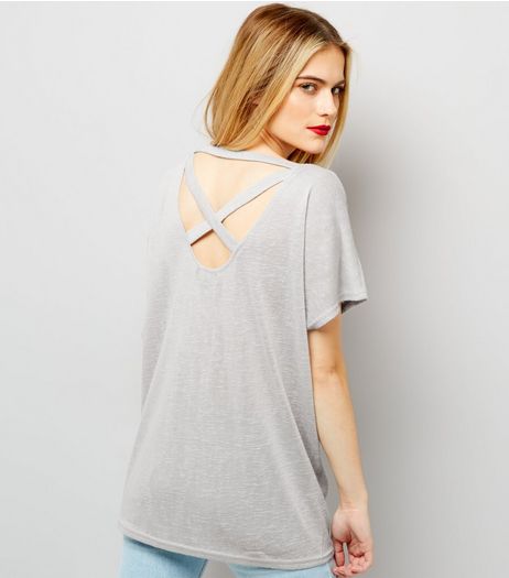 Pale Grey Cross Strap Back T-Shirt | New Look