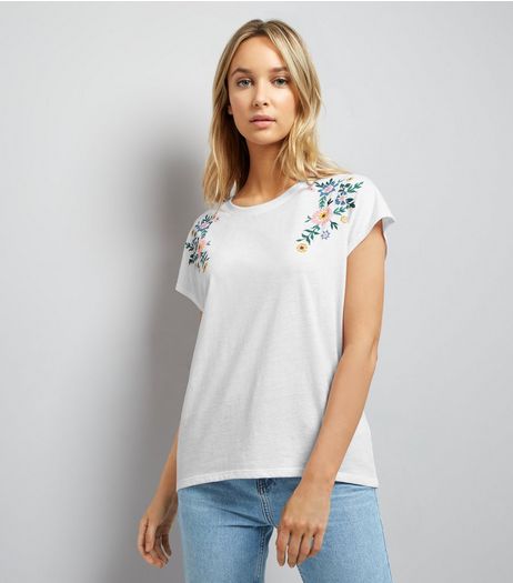 White Floral Embroidered Trim Top | New Look
