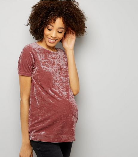 Maternity Shell Pink Crushed Velvet T-Shirt | New Look