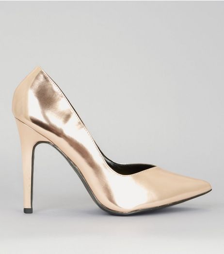 Wide Fit Rose Gold Pointed Court Shoes | New Look