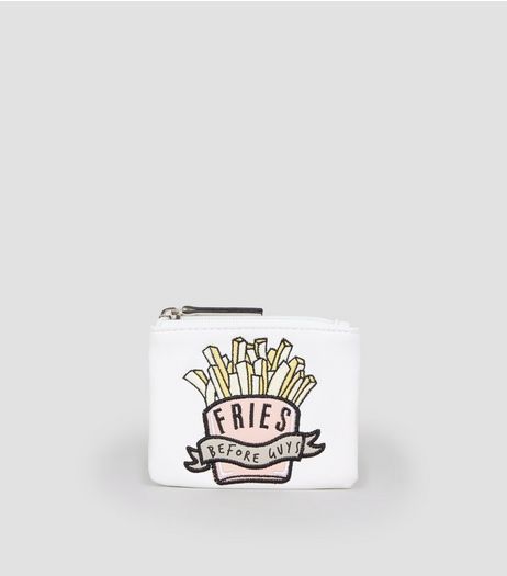 White Fries Before Guys Zip Top Purse | New Look