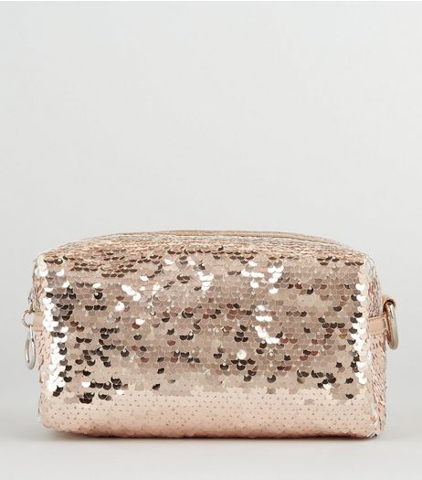Rose Gold Sequin Make Up Bag | New Look