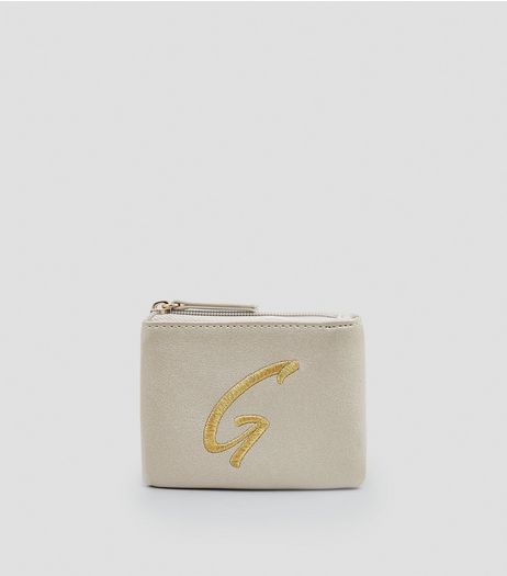 Stone Metallic Initial G Embroidered Purse | New Look