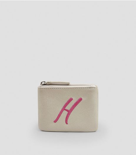 Stone Metallic Initial H Embroidered Purse | New Look