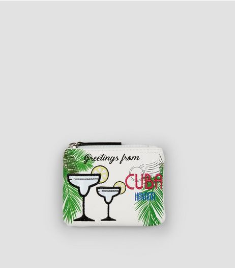 White Cuban Postcard Zip Top Purse | New Look