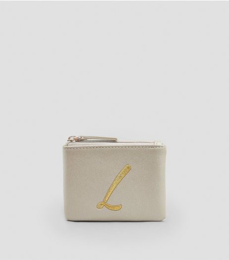 Stone Metallic Initial L Embroidered Purse | New Look