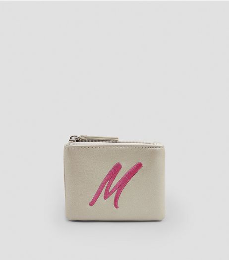 Stone Metallic Initial M Embroidered Purse | New Look