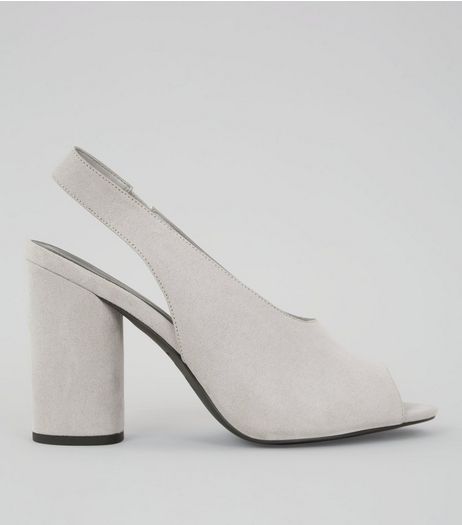 Grey Suedette Peep Toe Slingback Heels | New Look