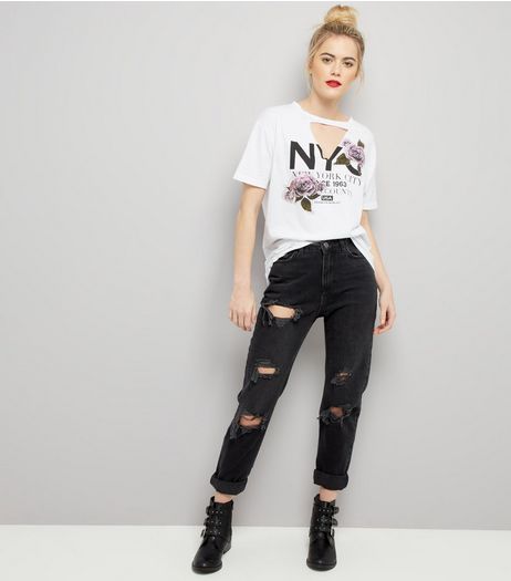 White NYC Print Choker Neck T-Shirt | New Look